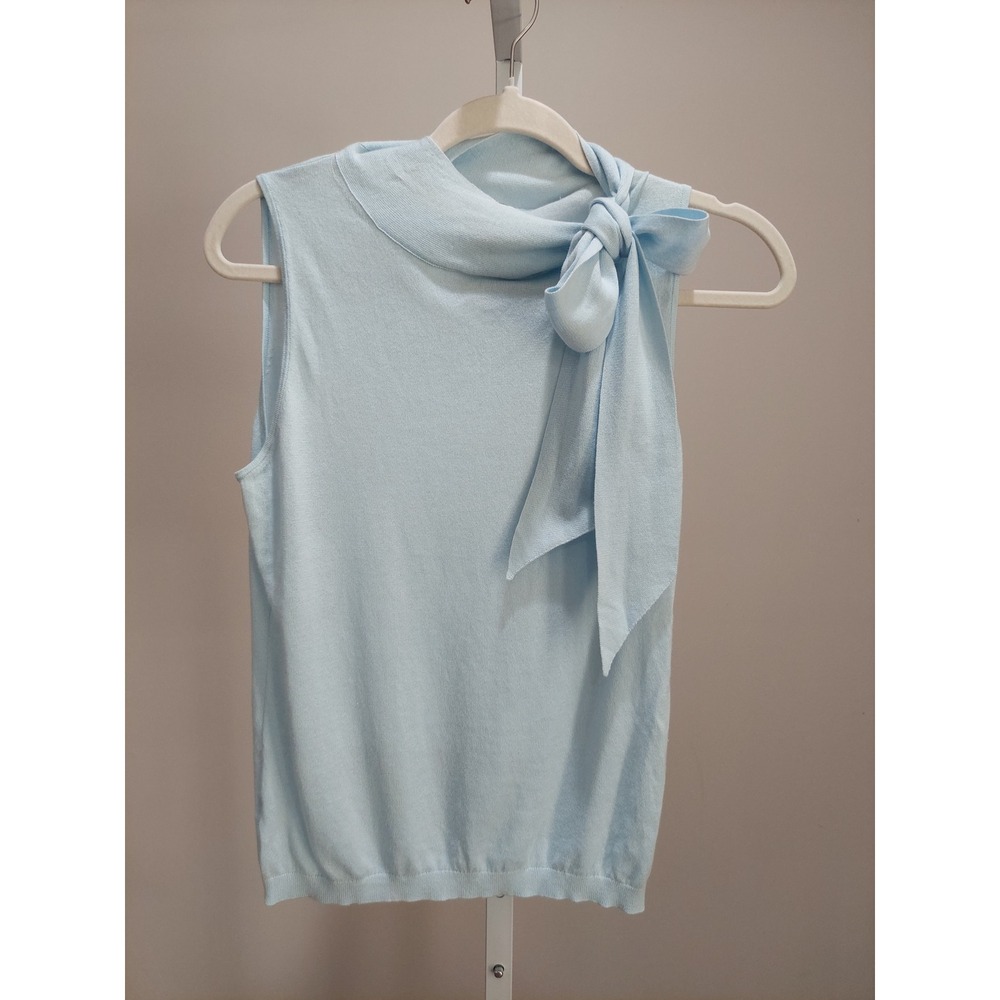 Ann Taylor SP Blue Sleeveless Bow Neck Knit Top Coquette Old Money Preppy